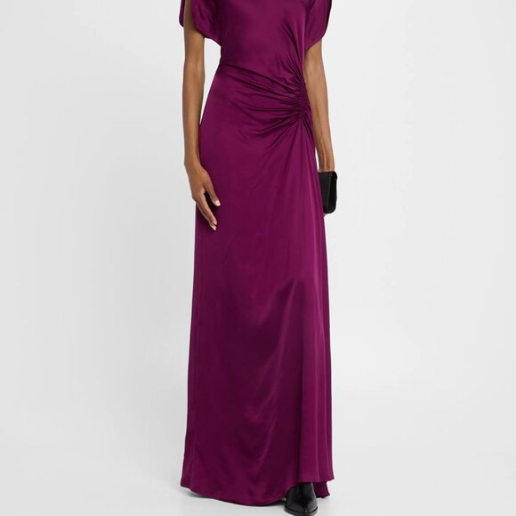 A.L.C. Nadia Satin Bias Cut Ruched Draped Gown Jewel Purple - Picture 7 of 15